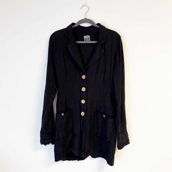 JOHNNY WAS Vintage Black Linen Blazer Size Small